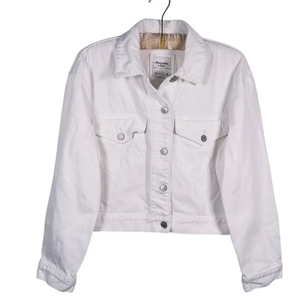 Abercrombie Womens Cropped Denim Trucker Jacket Size Medium White Utility Clean - Image 2