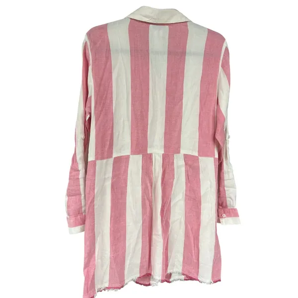 Tommy Bahama Rugby Beach Stripe Boyfriend Shirt Swim Coverup Coral Coast Small - Image 4