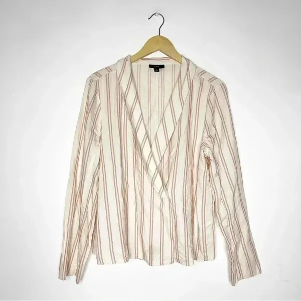 J. Crew Stripe Long Sleeve Wrap Blouse Size Large - Image 2