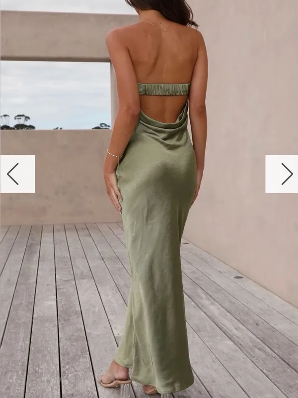 Billy J Olive Satin Maxi Dress Green Size 4 - Image 2