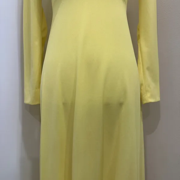 Vintage 1970s Victorian Edwardian Revival Yellow Lace Neck Maxi Dress Costume XS - Image 6