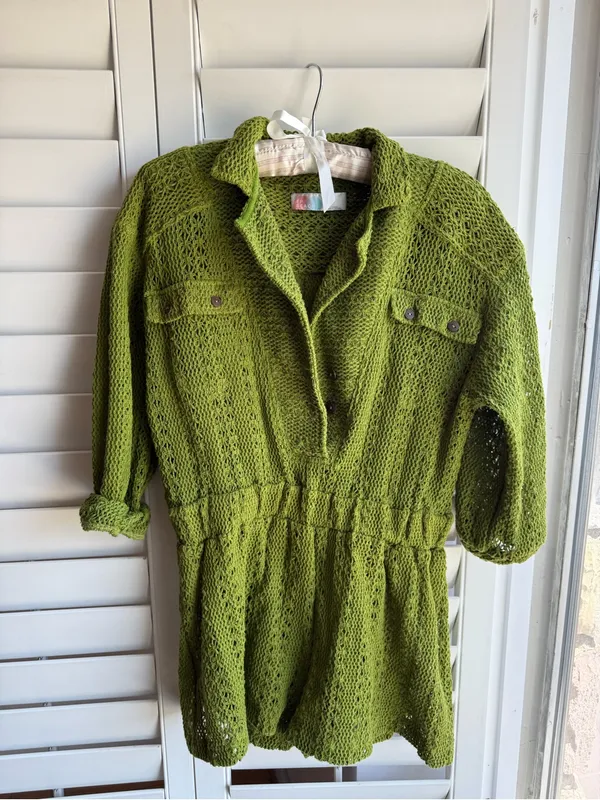 Free People Olive Green Knit Romper with Button Front sz S - Image 3