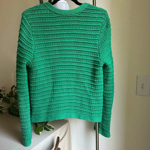 LOFT Women’s Green Chunky Crochet Cardigan Long Sleeve Sweater with Gold Buttons - Image 5