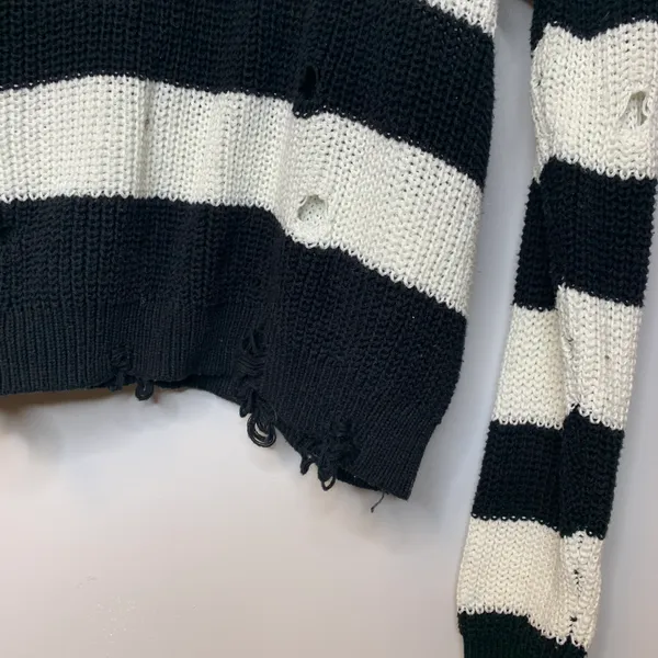 Distressed Black and White Pullover Sweater - Image 6
