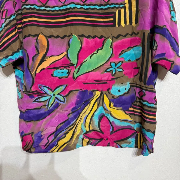 Le Caviar Blue Floral Vintage Blouse Sz L - Image 4