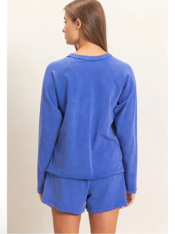 Double Zero Mineral Wash Raw Edge Lounge Set Cobalt Blue – Medium - Image 3