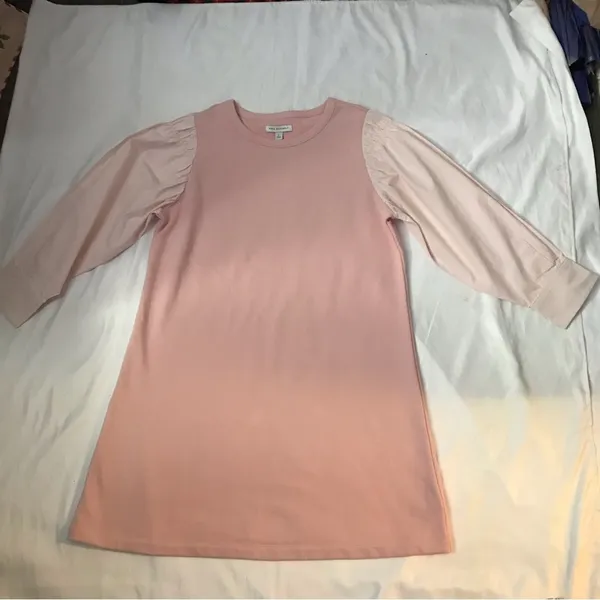 Free Assembly Pink Smocked Sleeve Mini Shift Dress L Casual Classic Preppy - Image 4