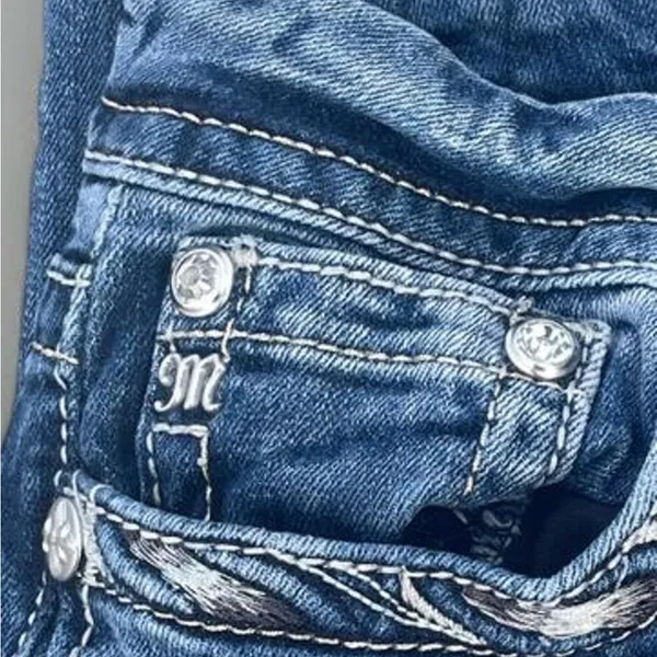 Miss Me Dark Blue Boot Cut Jeans with Silver Embellishments - Image 5