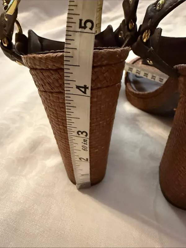 Lauren Ralph Lauren Brown Woven Leather Ankle-Strap Heels - Image 3