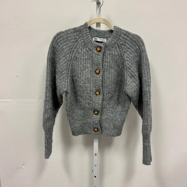 Zara Gray Marl Alpaca Wool Blend Chunky Knit Cropped Cardigan 9598/151 - Image 2