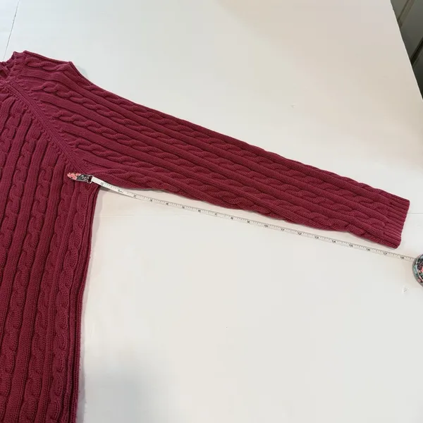 LL Bean Magenta Pink Pullover Cable Crew Neck Long Sleeve Cotton Sweater XL - Image 6