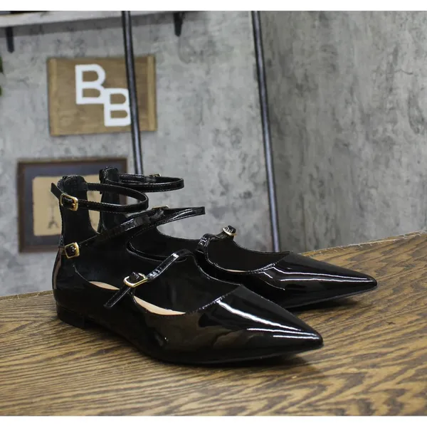 NWT INC International Concepts Valan Triple-Strapped Flats Black Patent 9.5M - Image 4