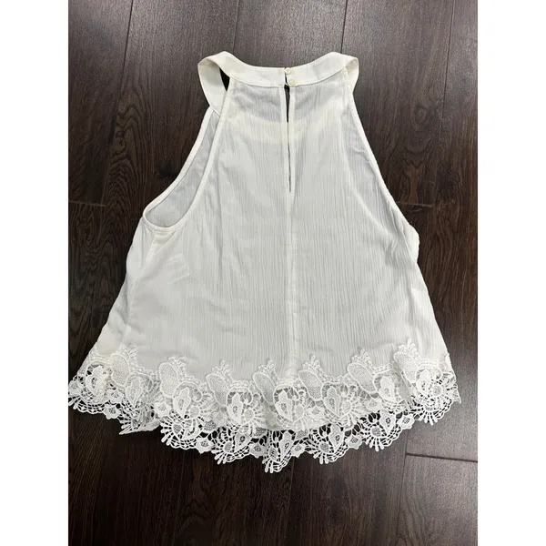 Abercrombie & Fitch‎ White Lace Hem Halter Top - Size M - 100% Viscose - Image 3