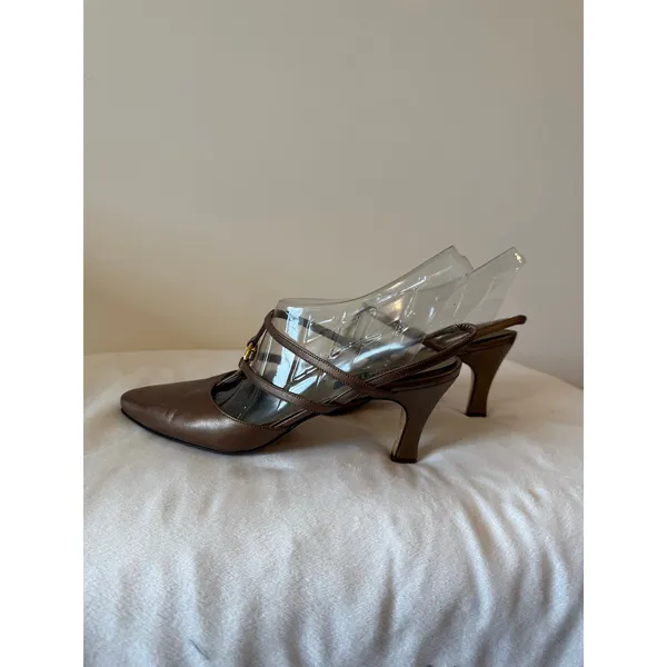 Vintage Larry Stuart Slingback Pumps Shoes Women Size 8.5 Brown Gold leather - Image 3