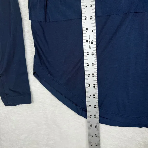FP Movement Free People Navy Blue Ribbed Henley Long Sleeve Thumbhole Top S - Image 4
