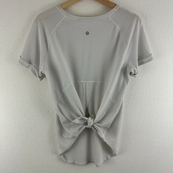 Lululemon Womens White Open Up Tie Back Flowy Athletic Workout Short Sleeve Tee - Image 13