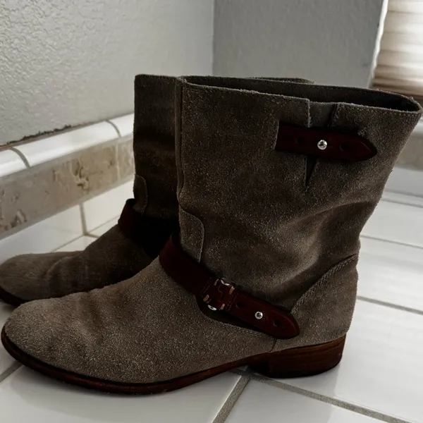 Coach Taupe Suede Ankle Boots with Buckle - Image 2