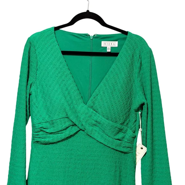 Siena Womens Green Textured Long Sleeve Surplice V-Neck Sheath Dress Size 10 NWT - Image 5