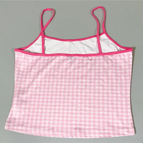 Hello Kitty Pastel Pink Plaid Checkered Graphic Tank Crop Top Cami Camisole Tee T-Shirt Size S 🎀✨ - Image 2