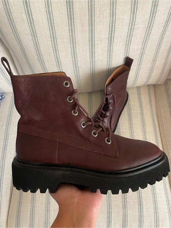 Madewell Rayna Leather Lace-Up Boots in Dark Cabernet Size US 6.5 - Image 2