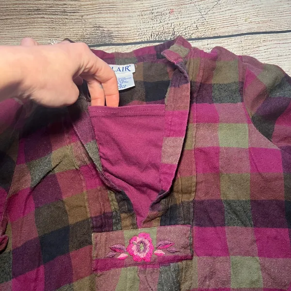 Blair Plaid Flannel Tunic Top Embroidered Pink Brown Green Womens S Fall‎ Blouse - Image 7