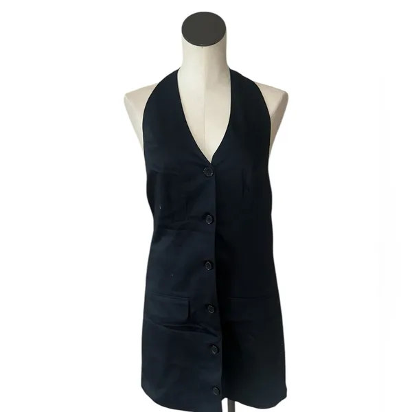 NWOT Abercrombie & Fitch Black Button Mara Halter Vest Backless Mini Dress M - Image 6