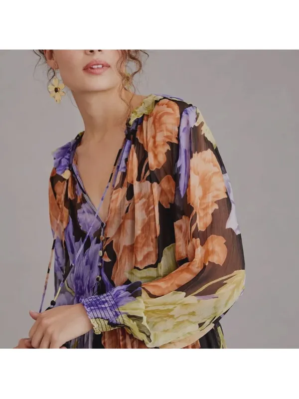 Anthropologie the Marais floral tiered chiffon maxi dress - Image 5