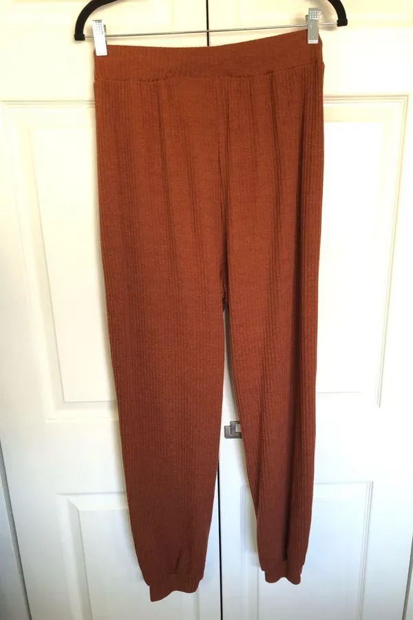 Rust Orange Ribbed Cropped Sweatshirt and Jogger Set Size M Size M - Image 6
