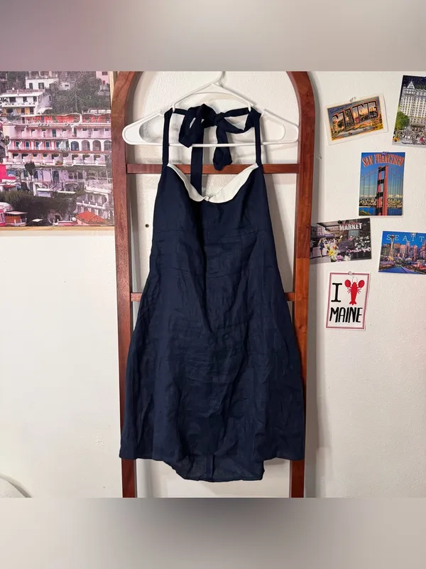 Reformation Linen Halter Navy Mini Dress Sweetheart - Image 3