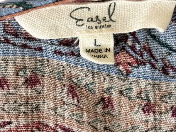 Easel Size Large Boho Mixed Print Flowy Blouse Top Blue Pink Floral - Image 4