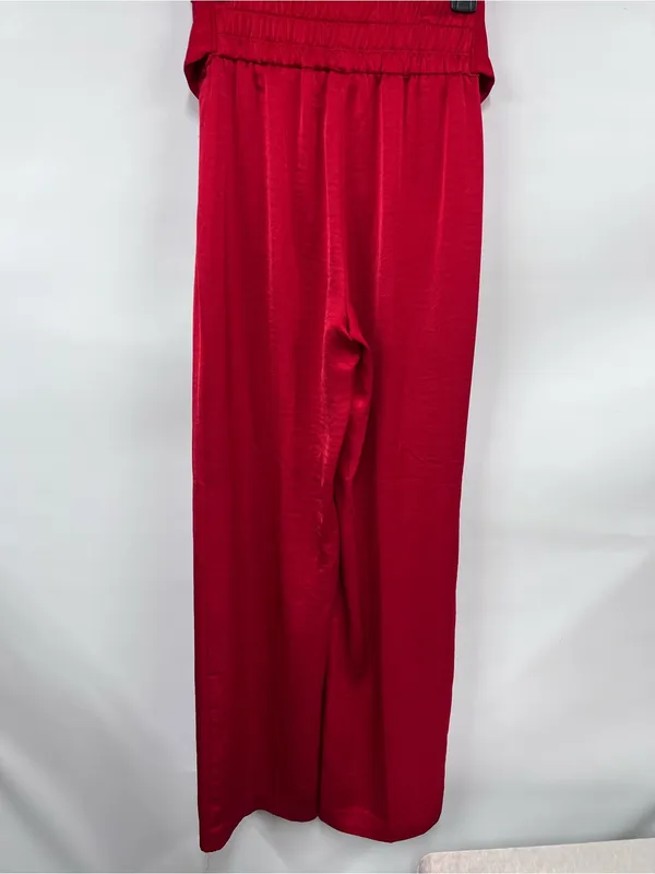 Express Super High Rise Trouser w/waist Tie Red Satin size s wide leg see descri - Image 11