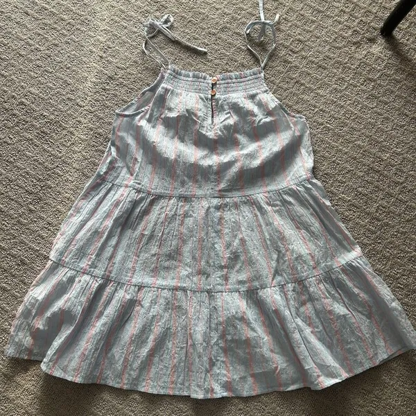 Maeve by Anthropologie Gauzy Tiered Dress Cover Up Light Blue Pink Stripe‎ XS - Image 9