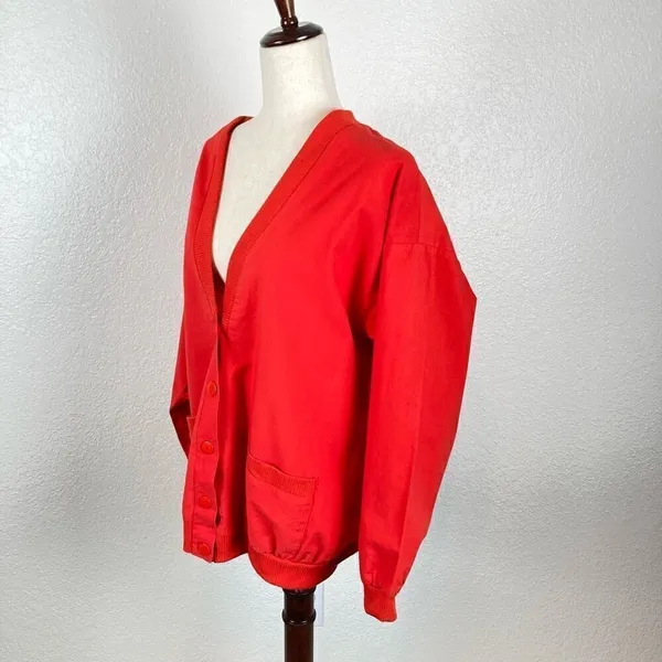 Vintage Liberation Red Varsity V-neck button up‎ 100% cotton jacket L* - Image 4