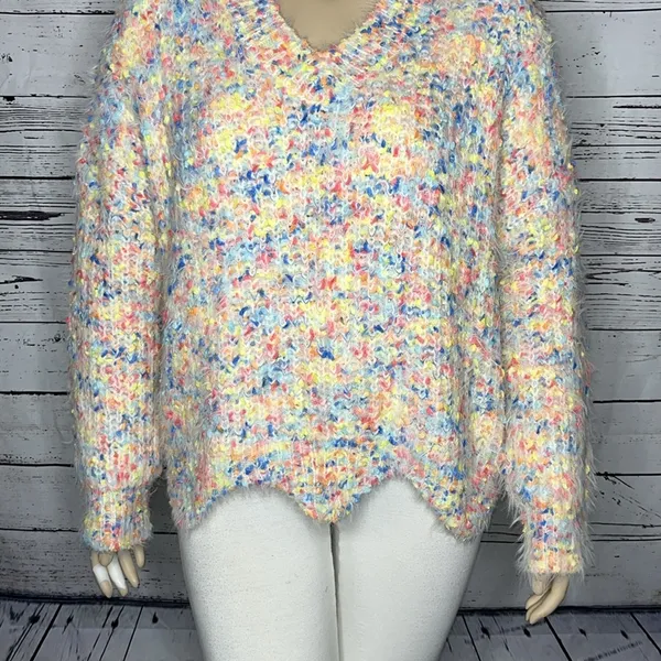 Chic Soul Size 1XL Rainbow Confetti Eyelash Open Weave Sweater Top - Image 2