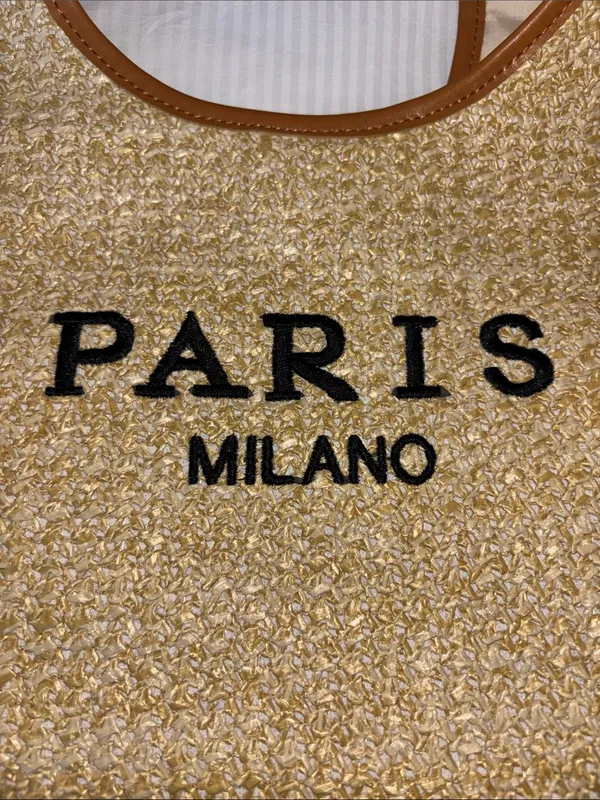 Tan And Brown Tote Bag…Both Faux Leather And Faux Straw “Paris/Milan”Design Nwts - Image 3