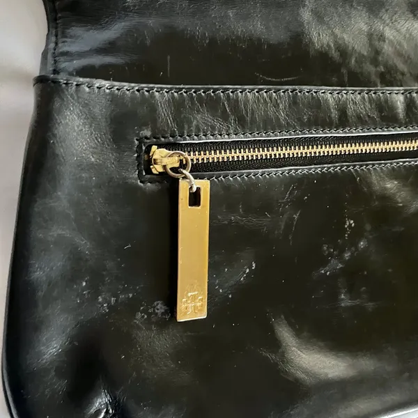 Tory Burch Black Leather Logo Clutch Handbag Evening Bag - Image 5
