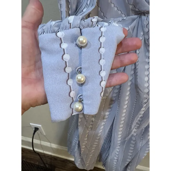 Kate Spade Pearl Drops Degrade Dress LONG SLEEVE‎ GOWN MIDI Size 2 Pleated Silky - Image 10