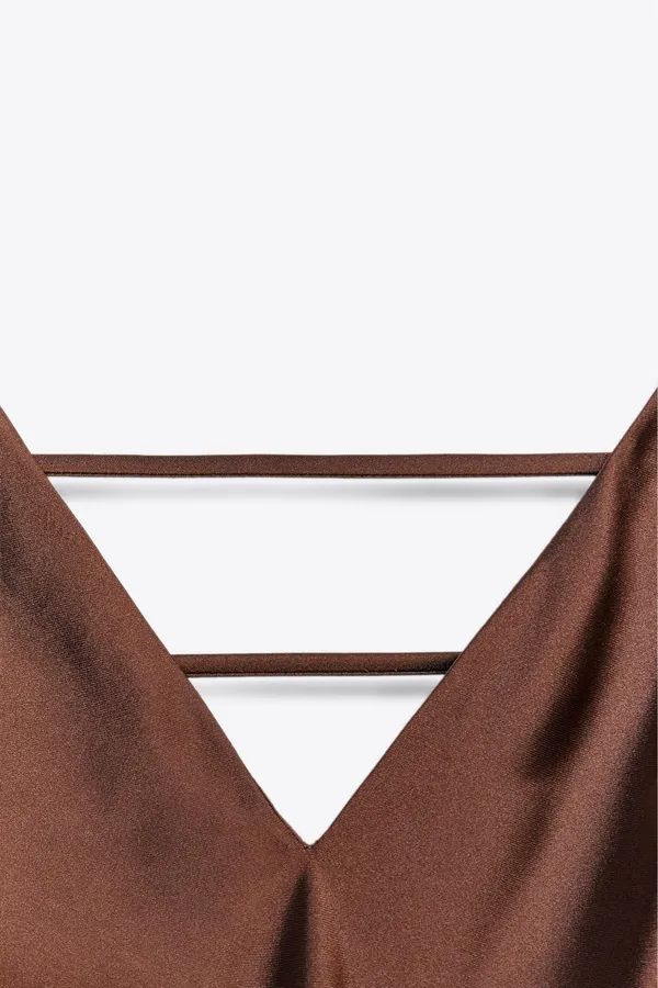 Zara Satin Slip Maxi Dress in Deep Brown Evening Wedding Party - Image 15