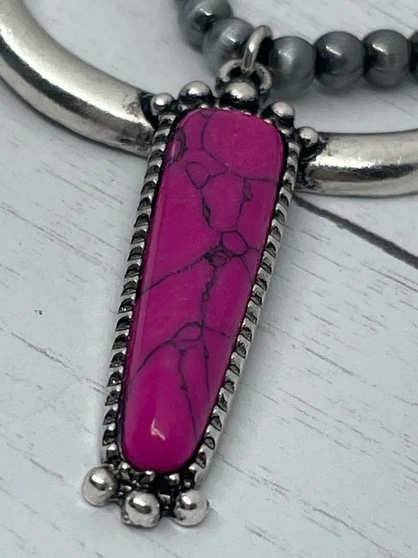 New Pink and Silver Longhorn Pendant on 18” Beaded Navajo Style Chain - Image 7