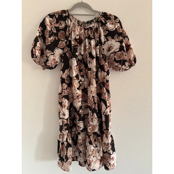 Rails Khloe Mini‎ Puff Sleeve Dress Womens Medium Sepia Floral Preppy Cotton - Image 2