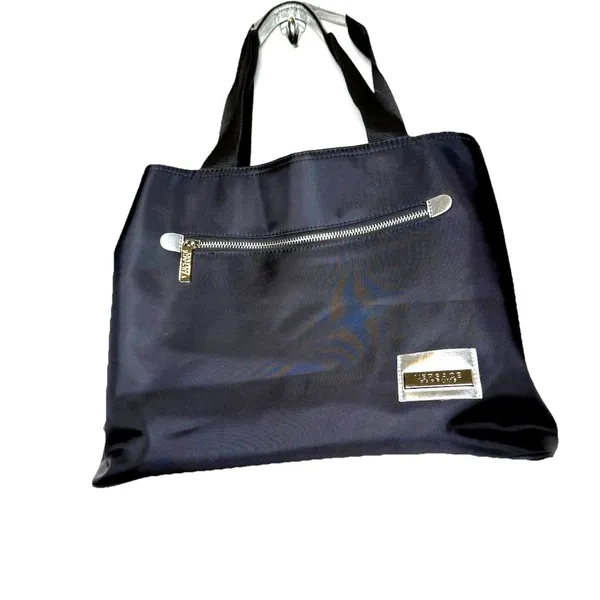 Versace Fragrance Tote Bag Black Nylon Silver Logo Zip NWOT - Image 2