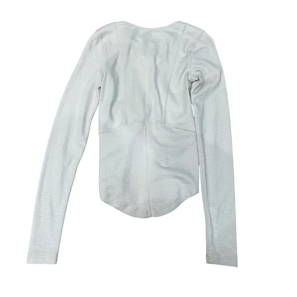 Free‎ People Long Sleeve Lace Up V Neck Top Light Gray Size XS - Image 2