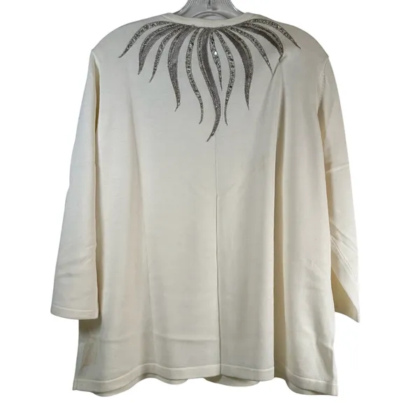 Bob Mackie Wearable Art Cream Embellished Sequin Bead Cardigan Sweater XL - Image 2