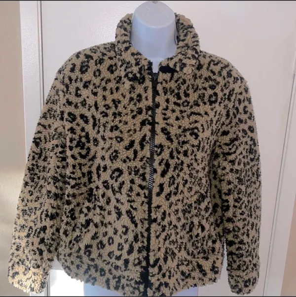 Leopard Print Teddy Jacket Brown And Black XS - Image 3