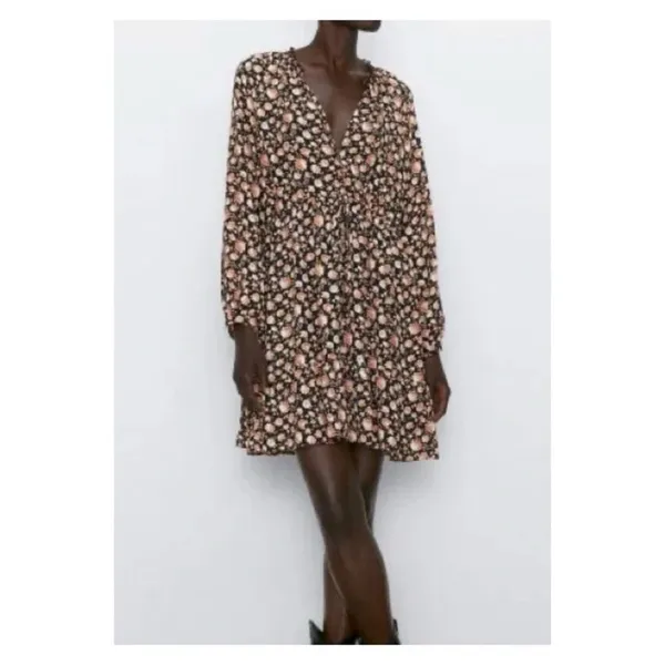 ZARA Women's Floral Tunic Mini Dress Size M Boho‎ Chic - Image 6