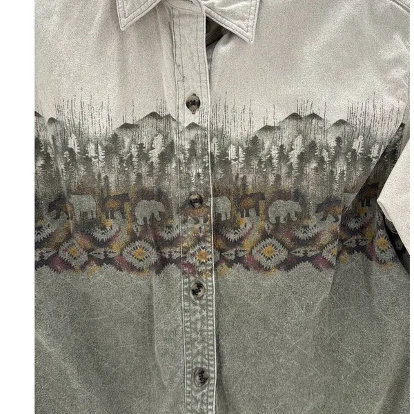 Cabela’s vintage cotton Button Up cabin native southwest bear women’s size M - Image 5