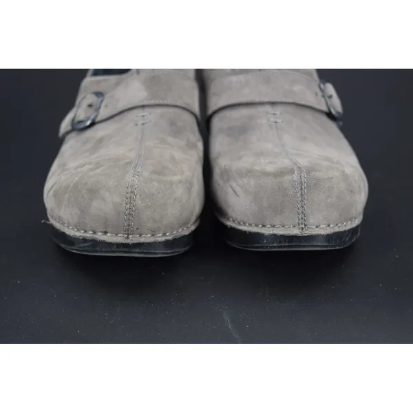 Dansko Leather Clogs Women Size 39 Grey Good Buckle Strap Block Heel Nubuck - Image 7