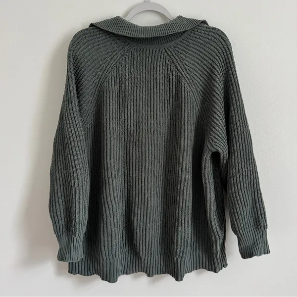 Aerie Sugar Rush Chenille Sweater in Green Size Small V Neck Collared - Image 6