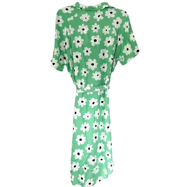 Monki ASOS Green White Floral Retro Tie Waist Button Mini Dress XS - Image 2