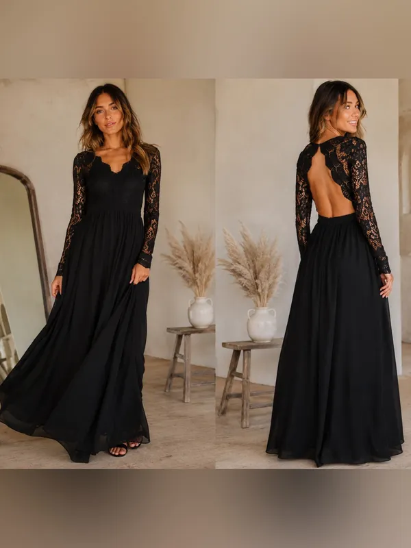 Lulus Awaken My Love Black‎ Lace Open Back Cutout Formal Gown Maxi Dress - Image 2